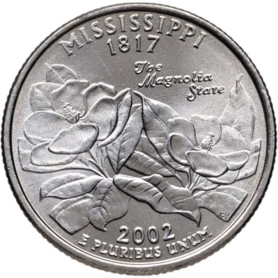 купить США 25 центов (квотер, 1/4 доллара, quarter dollar) 2002 P Квотер штата Миссисипи знак монетного двора: "P" - Филадельфия