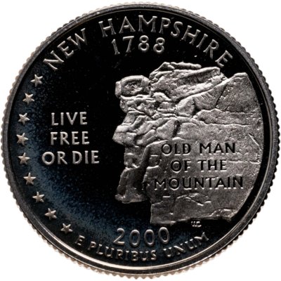 купить США 25 центов (квотер, 1/4 доллара, quarter dollar) 2000 "Нью-Гэмпшир", знак монетного двора "S" - Сан-Франциско