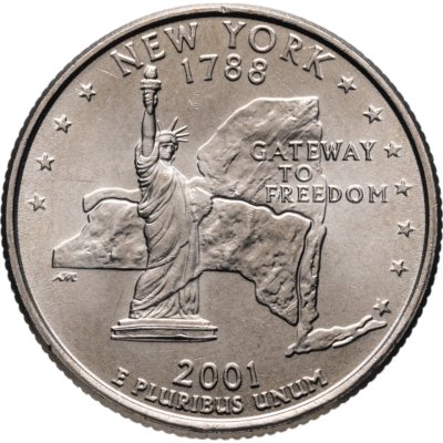 купить США 25 центов (квотер, 1/4 доллара, quarter dollar) 2001 P Нью-Йорк (New York) знак монетного двора "P" - Филадельфия