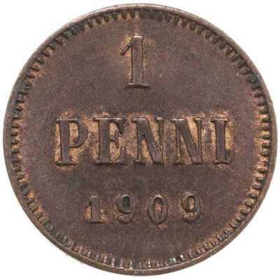 купить 1 пенни (pennу) 1909 монета для Финляндии