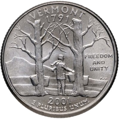 купить США 1/4 доллара (квотер, 25 центов) 2001 P "Штат Вермонт"